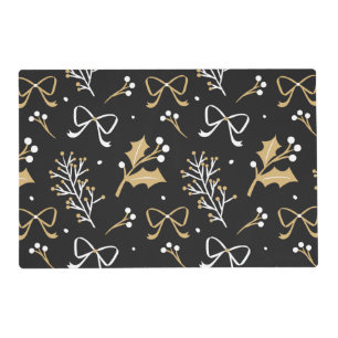 Elegant Black Mistletoe & Ribbon Christmas Pattern Placemat