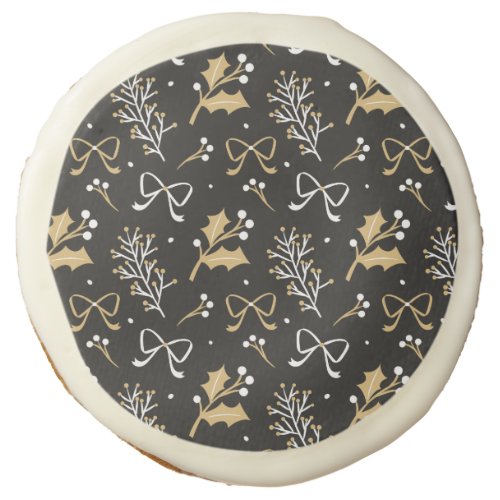 Elegant Black Mistletoe  Ribbon Christmas Pattern Sugar Cookie