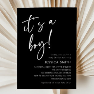 Elegant Black Modern Boy Baby Shower Invitation
