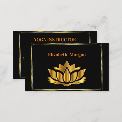 Elegant black modern golden lotus flower business card