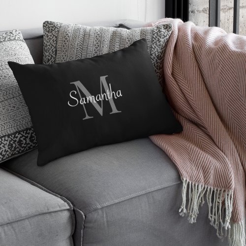 Elegant Black Modern Gray Monogram  Pillow Case