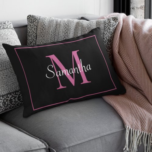 Elegant Black Modern Hot Pink Monogram Pillow Case