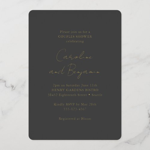 Elegant Black Modern Minimalist Couple Shower Gold Foil Invitation