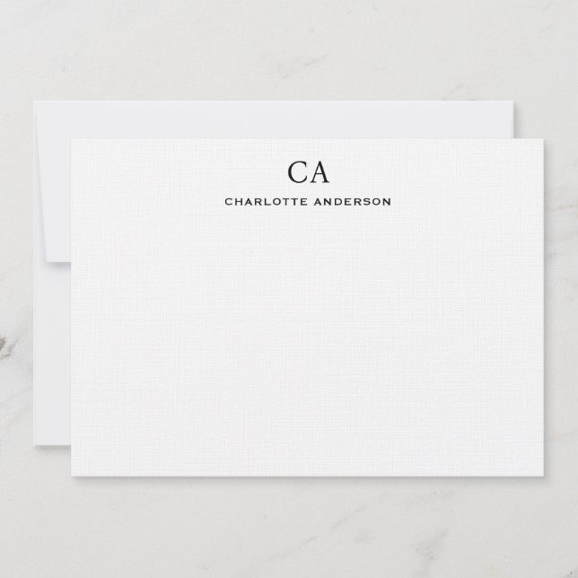 Elegant Black Modern Monogram Initial Note Card (Front)