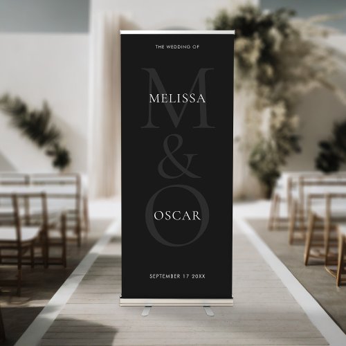 Elegant Black Modern Monogram Wedding Retractable Banner