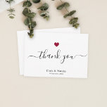 Elegant Black Modern Script Burgundy Red Heart Thank You Card<br><div class="desc">This modern chic burgundy red heart thank you note features hand-lettered script calligraphy alongside your names in elegant serif typography. Space for additional message on the back.</div>