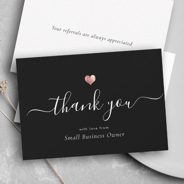 Elegant Black Modern Script Rose Gold Business Thank You Card (Creator Uploaded)