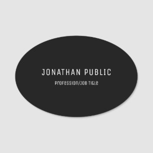 Elegant Black Modern Simple Design Template Oval Name Tag