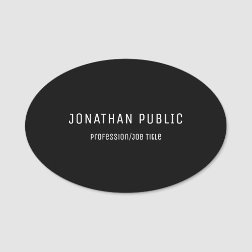 Elegant Black Modern Simple Design Template Oval Name Tag