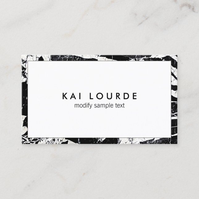 Elegant Black Modern White Marble Professional  Business Card (Front)