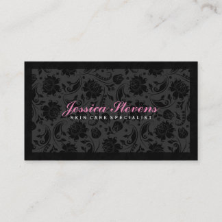 Elegant Black Monochromatic Floral Damask Business Card
