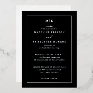Elegant Black Monochrome Calligraphy Foil Invitation