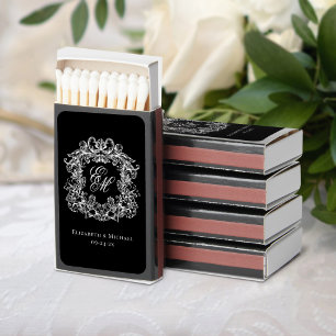 Elegant Black Monogram Crest Wedding Favors Matchboxes
