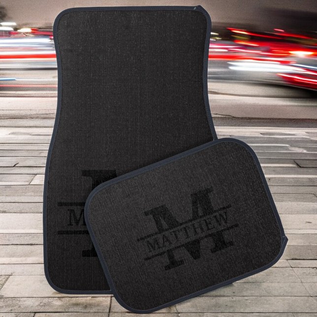 Elegant Black Monogram Custom Name Car Car Floor Mat (Creator Uploaded)