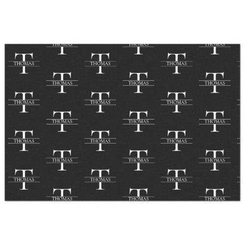 Elegant Black Monogram Custom Name Pattern Tissue Paper