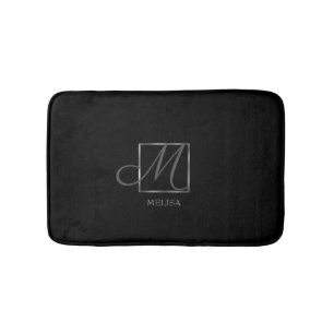 Elegant Black Monogram Design Bathroom Mat