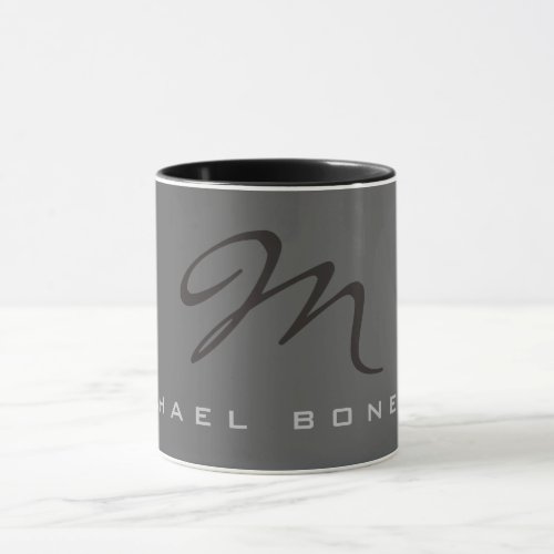 Elegant Black Monogram Gray Mug