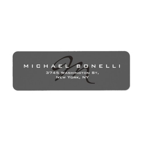 Elegant Black Monogram Gray Return Address Label