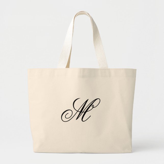 Elegant Black Monogram Initial  Large Tote Bag (Front)