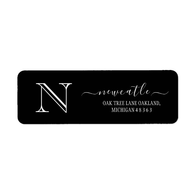 Elegant Black Monogram Initial Return Address L Label (Front)