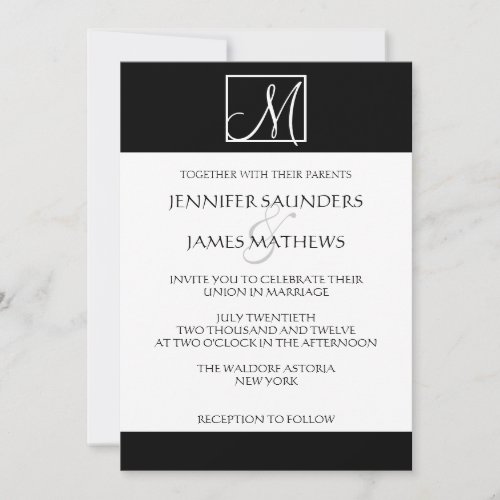 Elegant Black Monogram Initial Wedding Invitation