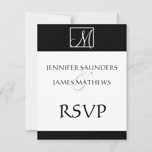 Elegant Black Monogram Initial Wedding RSVP Card