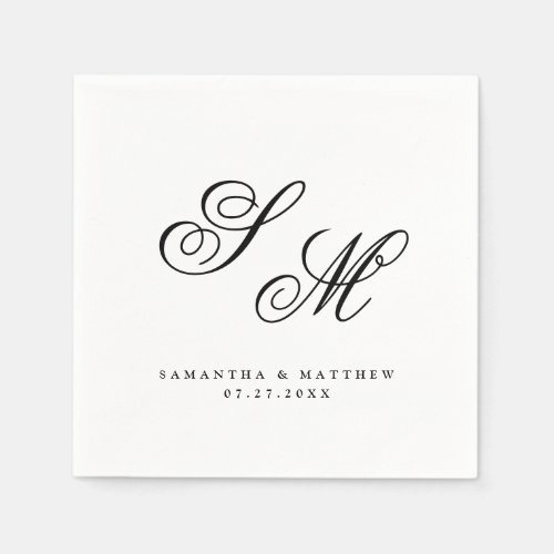 Elegant Black Monogram Initials Formal Wedding Napkins