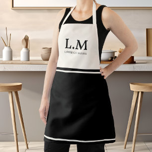 Elegant Black Monogram Initials Name Apron