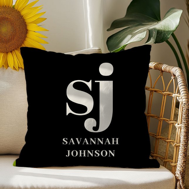 Elegant black monogram initials  throw pillow (Creator Uploaded)