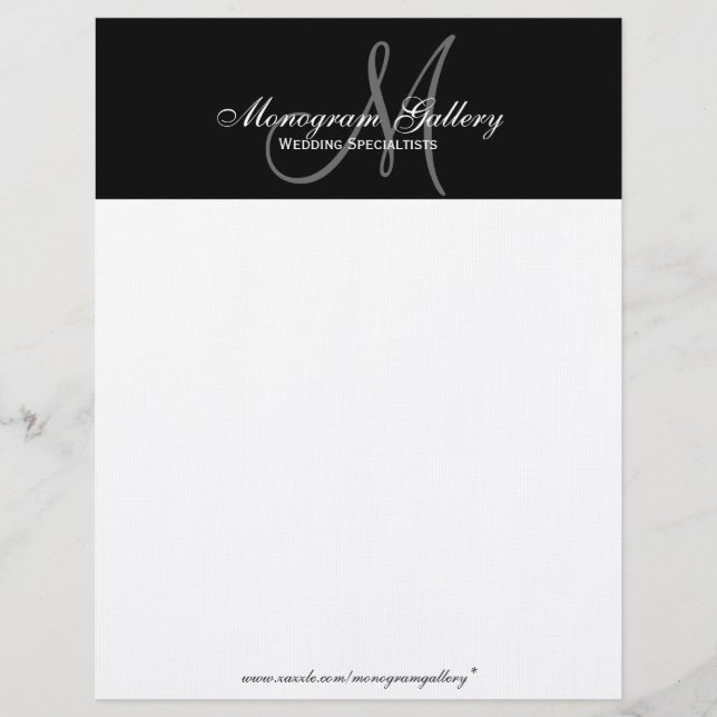Elegant Black Monogram Letterhead Linen Paper (Front)