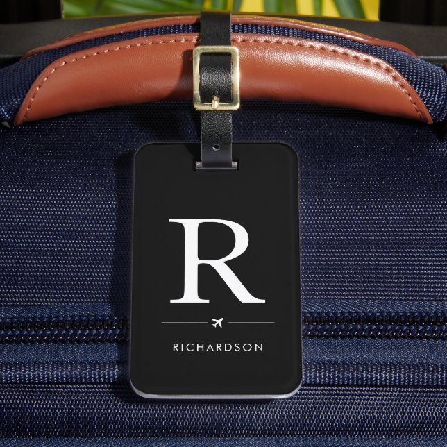 Elegant Black Monogram Luggage Tag (Front Insitu 2)