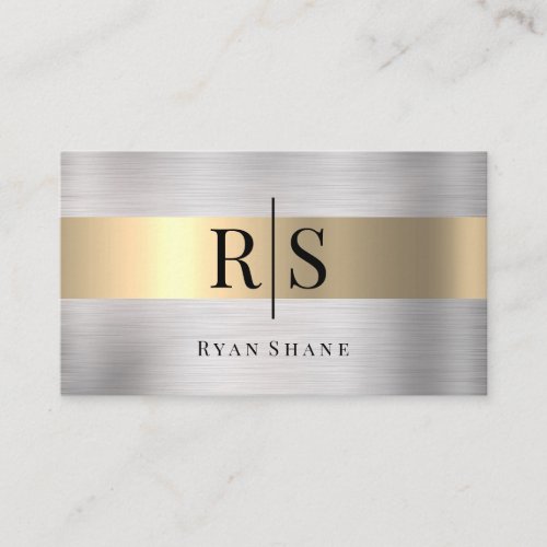 Elegant Black Monogram  Name Brushed SilverGold Business Card