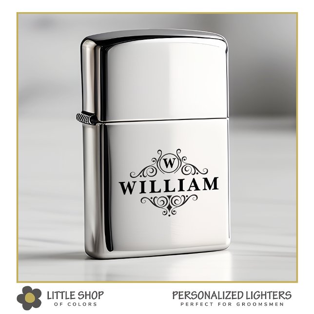 Elegant Black Monogram Name Zippo Lighter (Creator Uploaded)