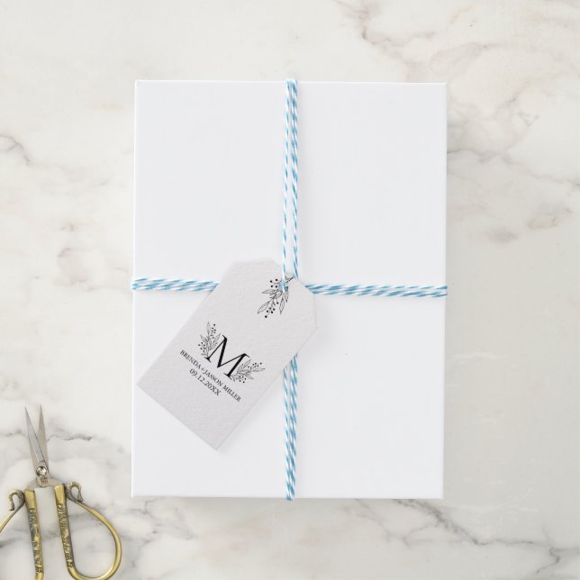 Elegant black monogram newlywed  gift tags (With Twine)