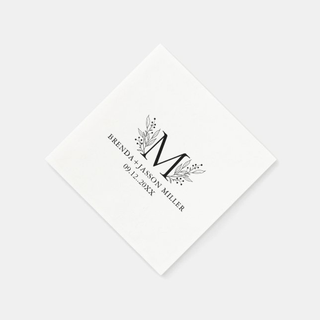 Elegant black monogram newlywed  napkins (Corner)