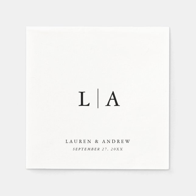 Elegant Black Monogram Simple Minimalist Wedding Napkins (Front)