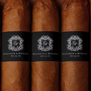 Elegant Black Monogram Wedding Crest Cigar Band  Label