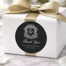 Elegant Black Monogram Wedding Crest Thank You