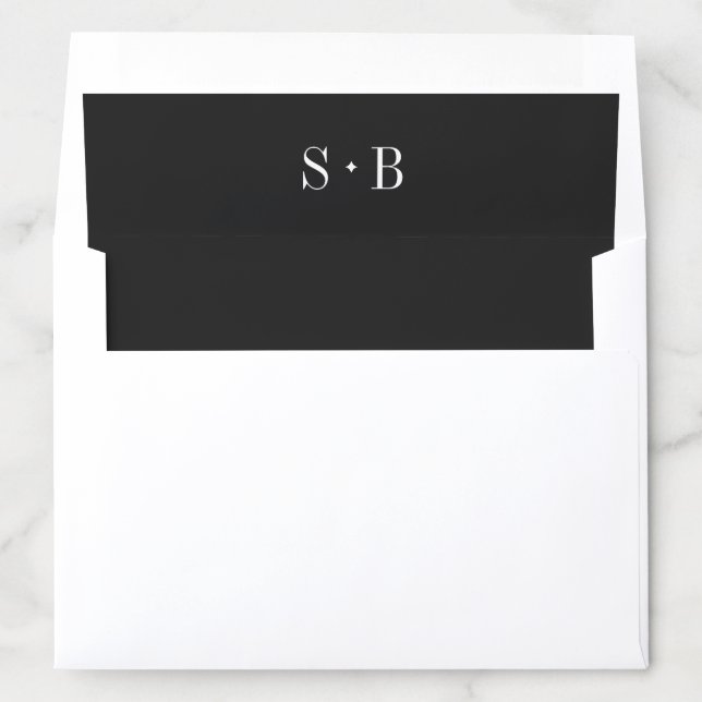Elegant Black Monogram Wedding Envelope Liner (In Envelope)