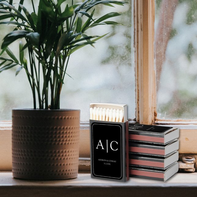 Elegant Black Monogram Wedding Matchboxes (Creator Uploaded)