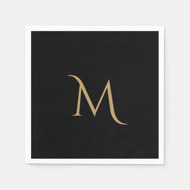 Elegant Black Monogram Wedding  Napkins (Front)
