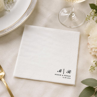 Elegant Black Monogram Wedding Napkins