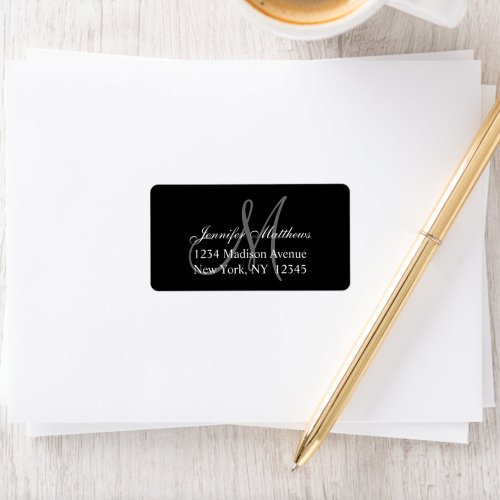 Elegant Black Monogram Wedding RSVP Return Address Label