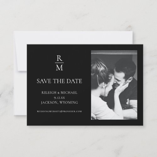 Elegant Black Monogram Wedding Save the Date Photo