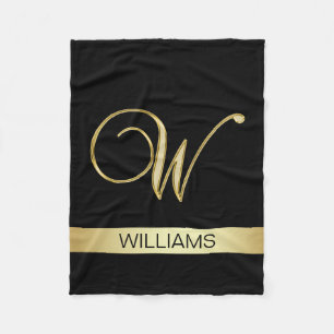 Elegant Black Monogrammed Initials 'W' with Name Fleece Blanket