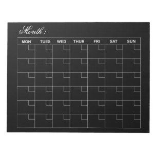 Elegant Black  Monthly Calendar Planner  Notepad