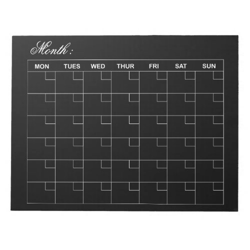  Elegant Black  Monthly Calendar Planner  Notepad