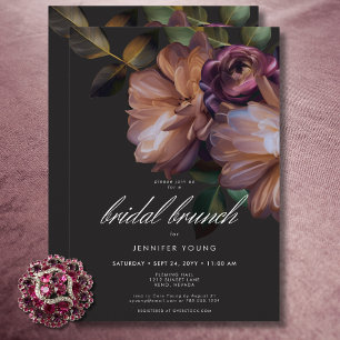 Elegant Black Moody Floral Bridal Brunch Invitation