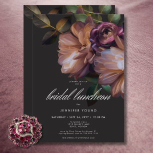 Elegant Black Moody Floral Bridal Luncheon Invitation