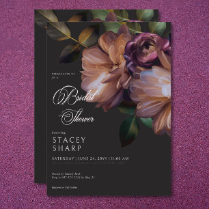 Elegant Black Moody Floral Bridal Shower Invitation